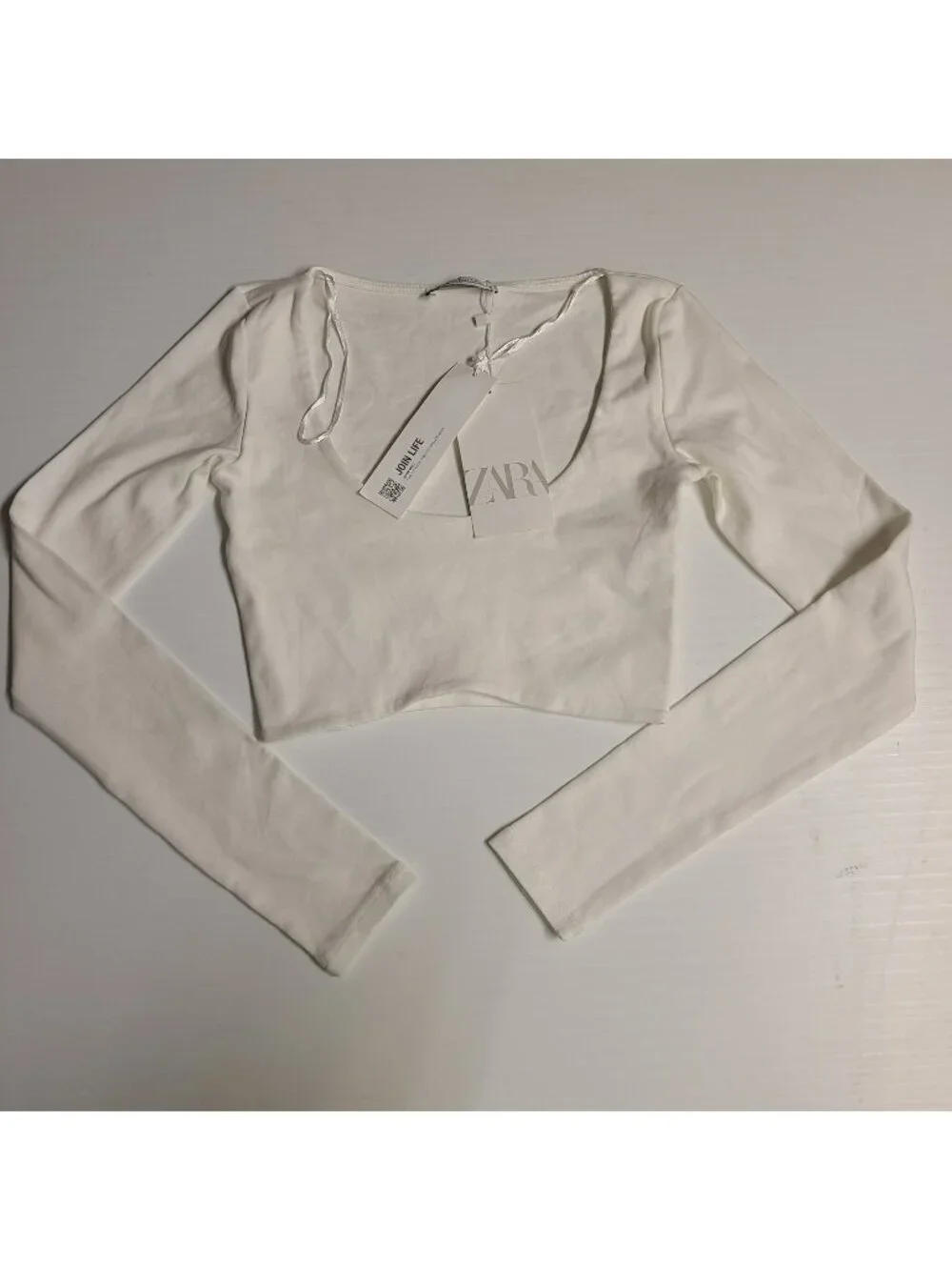 Zara White Long Sleeve Cropped Ribbed Top Small NWT 4174 308